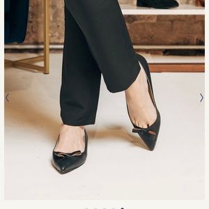 Sarah Flint Black Pointed Leather Flats with Bow Accent